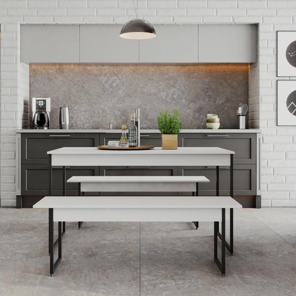Mesa De Jantar Com 2 Bancos Estilo Industrial Tub  Branco Chess / Est.preta - 3