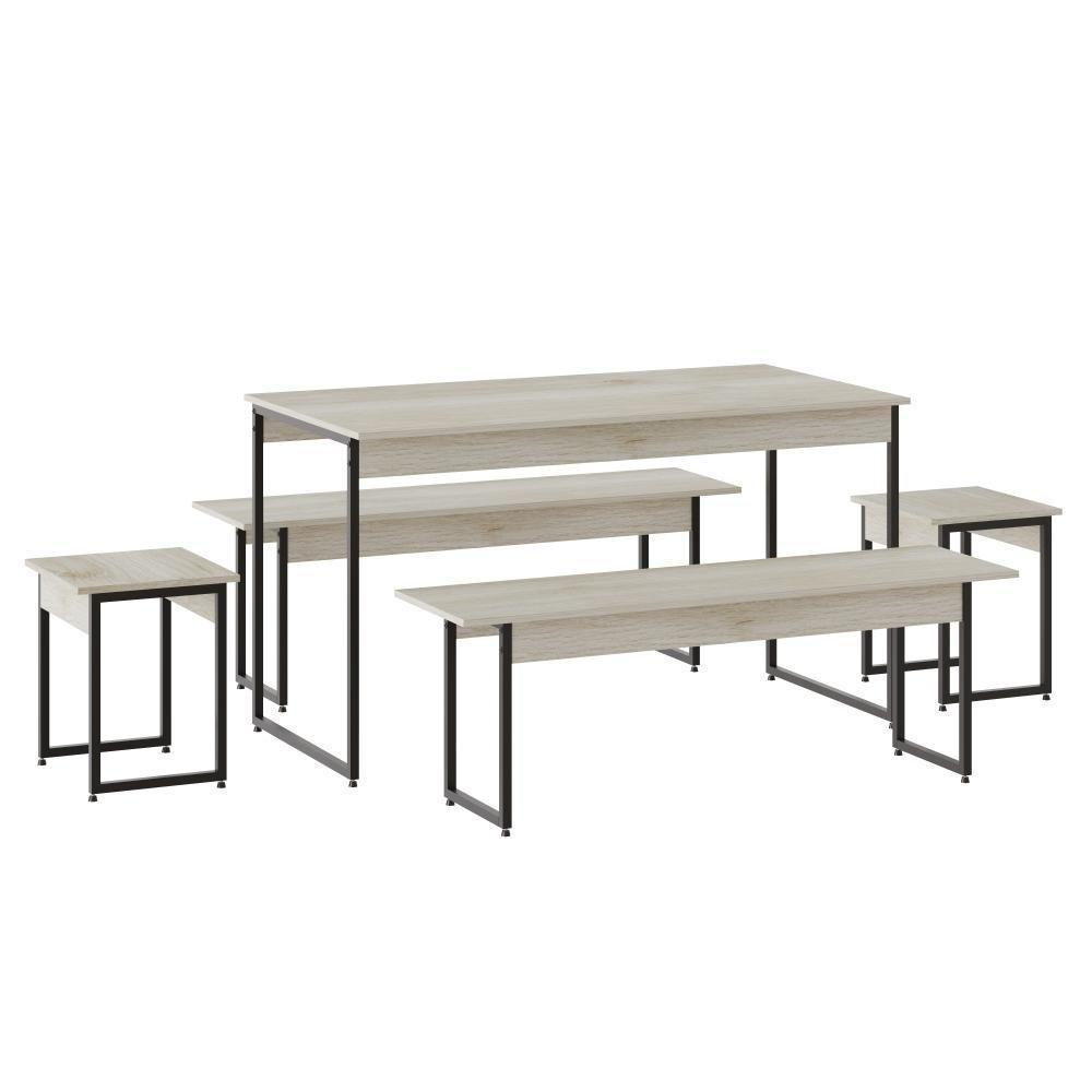 Mesa De Jantar Com 2 Bancos E 2 Banquetas Industrial Tub Snow / Est.preta - 1
