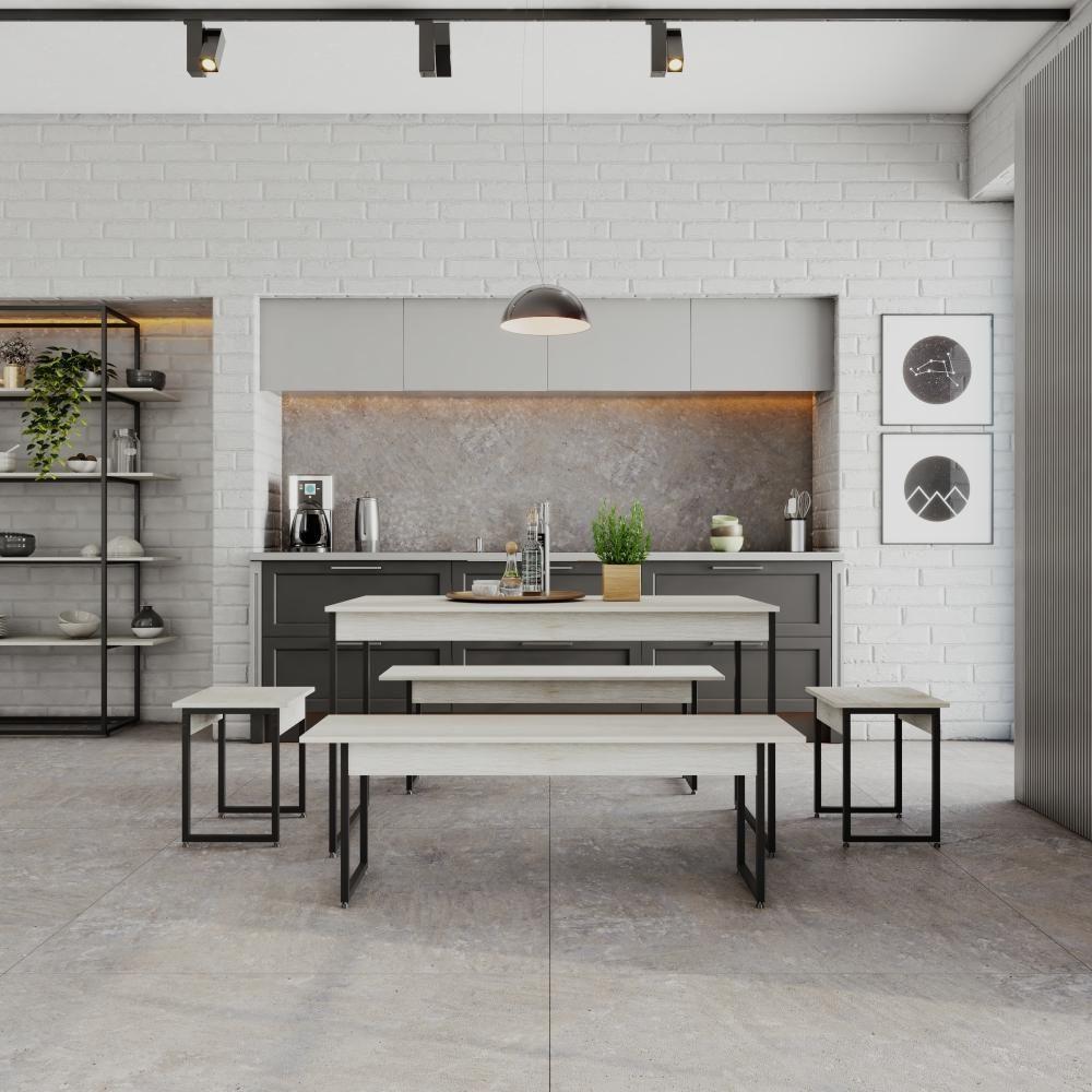 Mesa De Jantar Com 2 Bancos E 2 Banquetas Industrial Tub Snow / Est.preta - 3