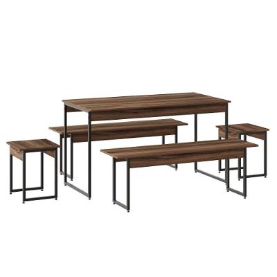 Mesa De Jantar Com 2 Bancos E 2 Banquetas Industrial Tub Nogal / Est.preta