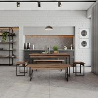 Mesa De Jantar Com 2 Bancos E 2 Banquetas Industrial Tub Nogal / Est.preta - 3