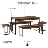 Mesa De Jantar Com 2 Bancos E 2 Banquetas Industrial Tub Nogal / Est.preta - 5