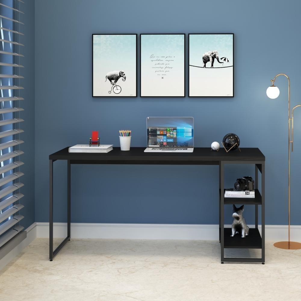 Mesa C/estante Baixa 150x64x75cm C/02 Prateleiras Preto ônix / Est.preta Preto ônix / Est.preta - 3