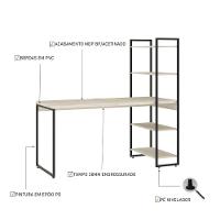Mesa C/estante Alta 150x64x147cm C/04 Prateleiras Snow / Est.preta - 3