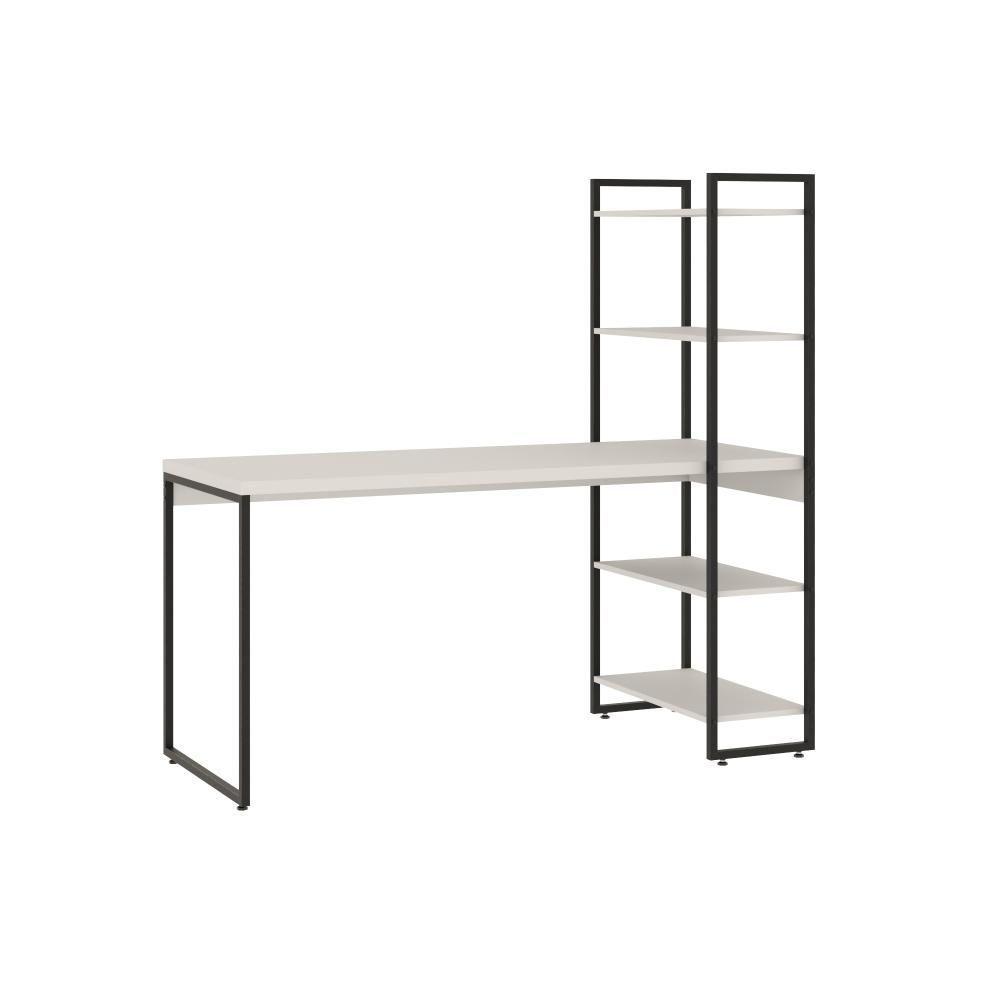 Mesa C/estante Alta 150x64x147cm C/04 Prateleiras Branco Chess / Est.preta - 1