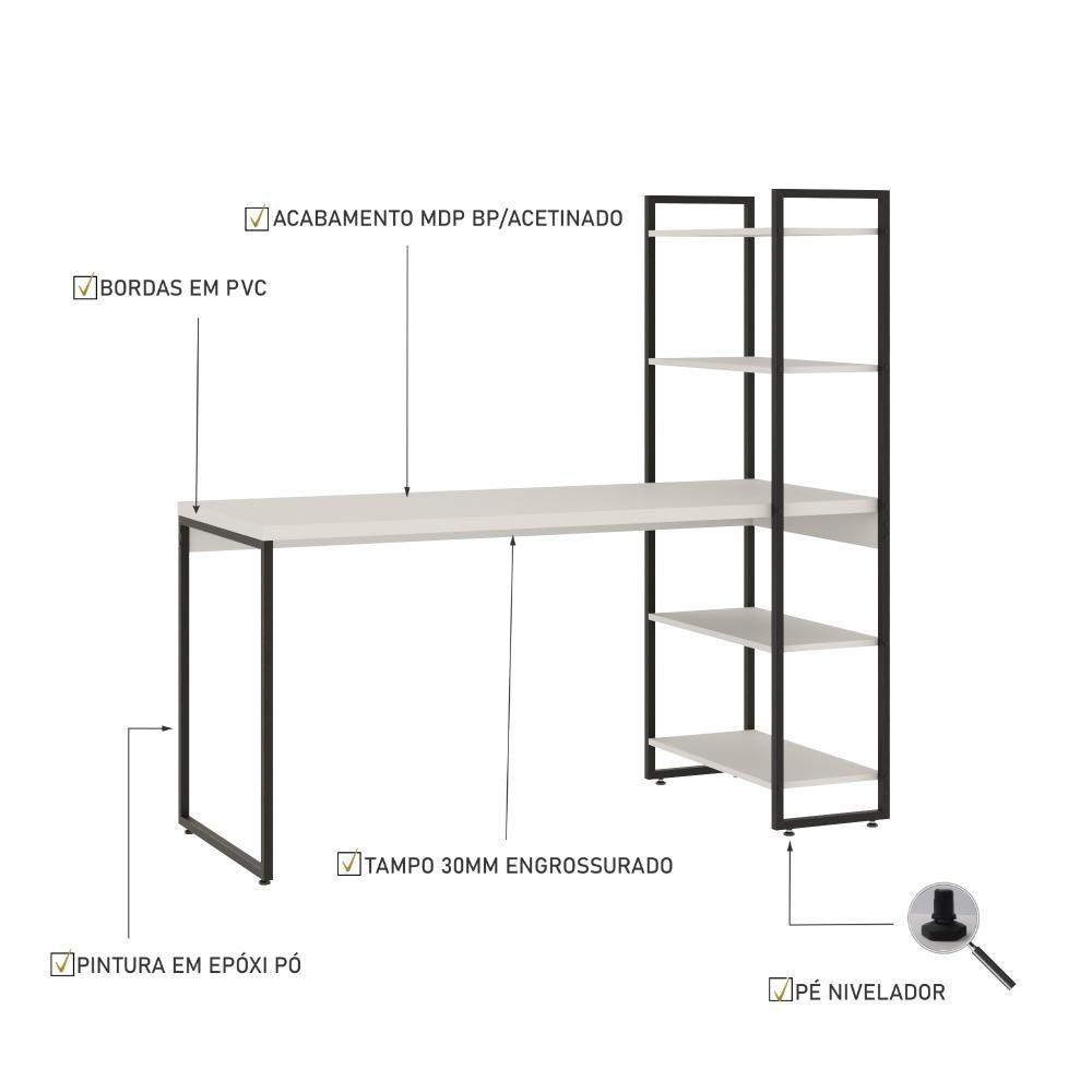 Mesa C/estante Alta 150x64x147cm C/04 Prateleiras Branco Chess / Est.preta - 4