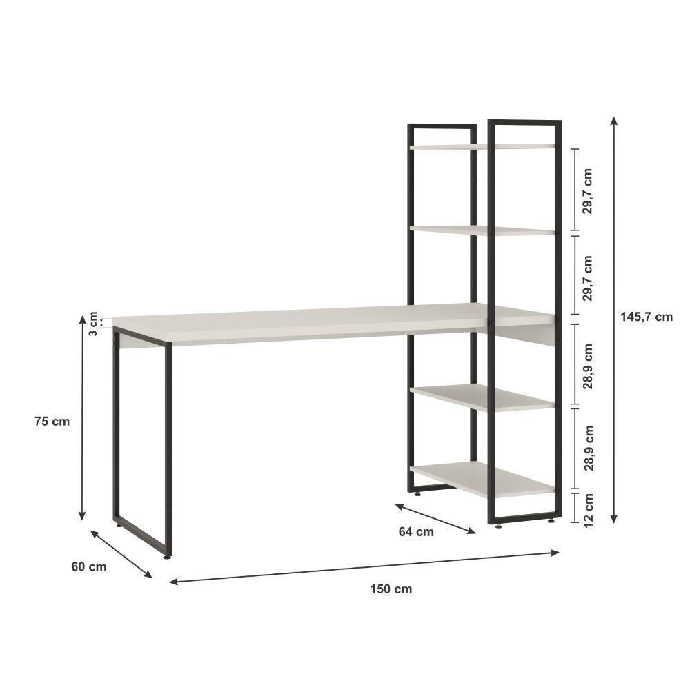 Mesa C/estante Alta 150x64x147cm C/04 Prateleiras Branco Chess / Est.preta - 6