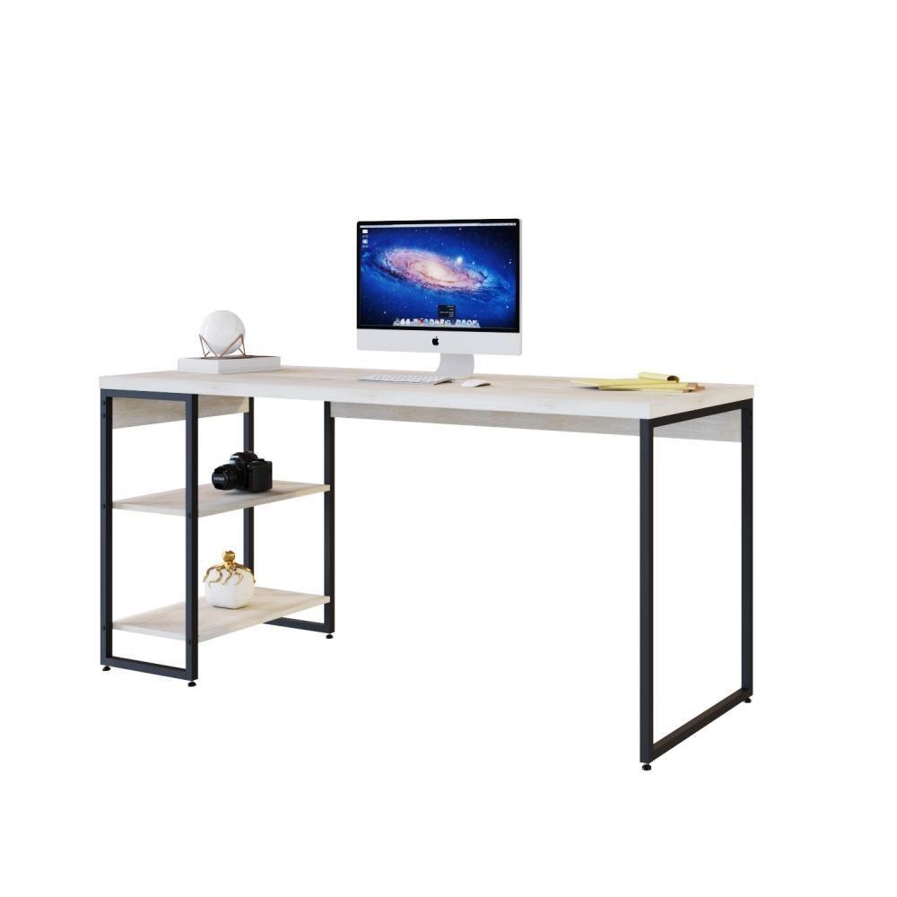 Mesa C/estante Baixa 150x64x75cm Com 02 Prateleiras Snow / Est.preta - 2