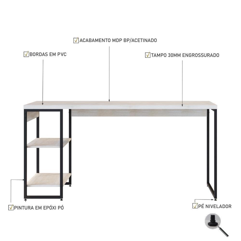 Mesa C/estante Baixa 150x64x75cm Com 02 Prateleiras Snow / Est.preta - 5