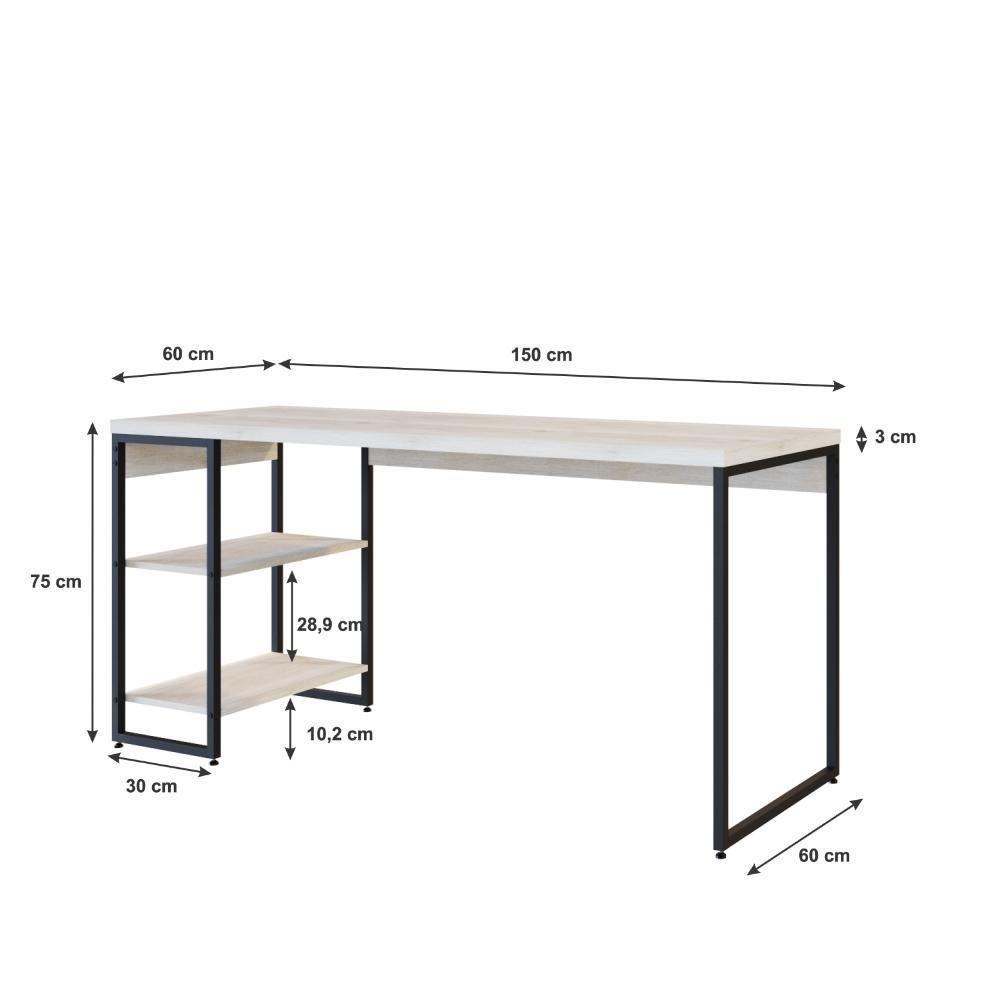 Mesa C/estante Baixa 150x64x75cm Com 02 Prateleiras Snow / Est.preta - 7
