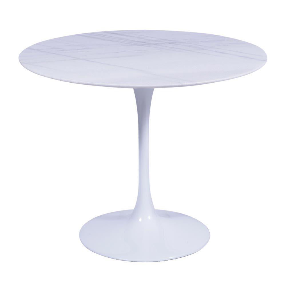 Mesa Saarinen Redonda Carrara 100cm - Base Branca - 1