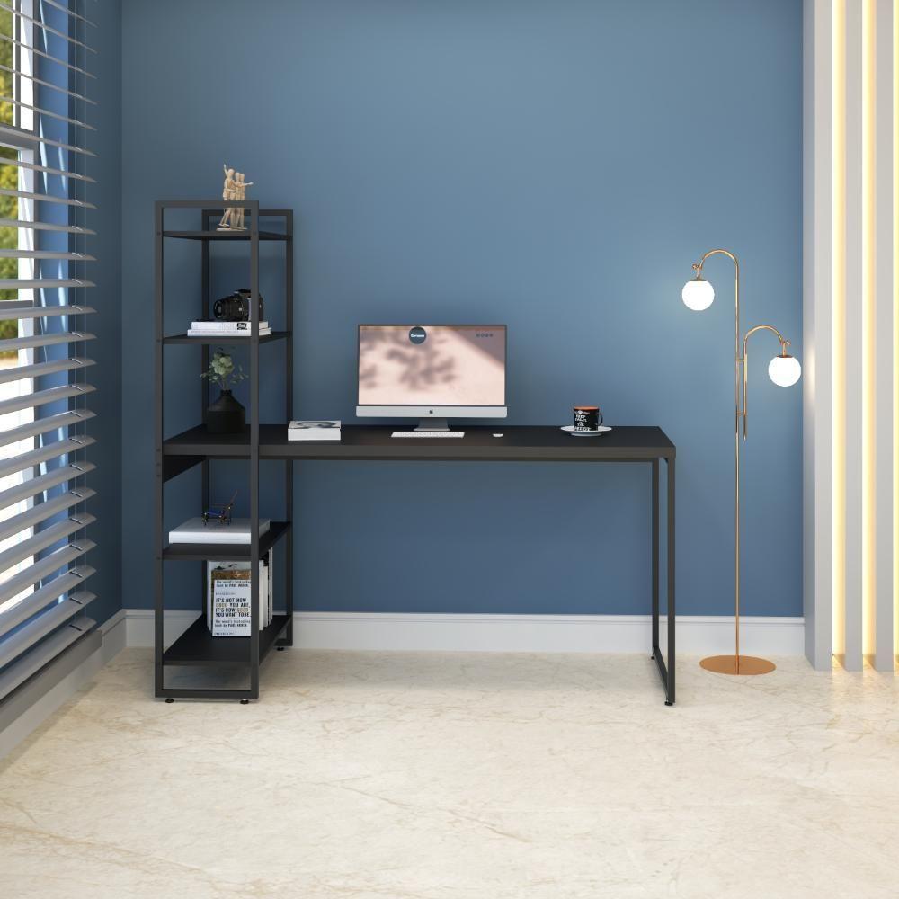 Mesa C/estante Alta 150x64x147cm Com 04 Prateleiras Preto ônix / Est.preta - 2