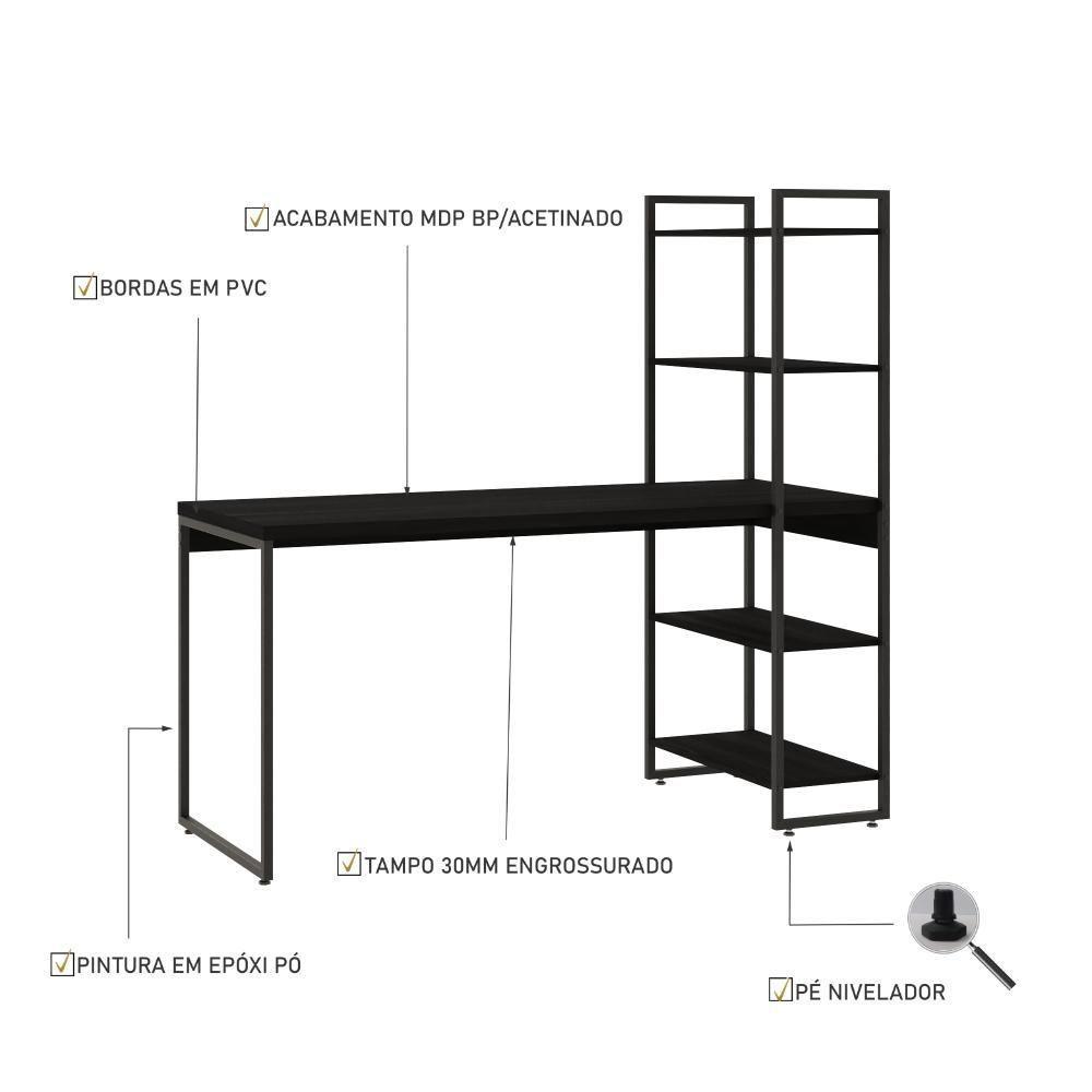 Mesa C/estante Alta 150x64x147cm Com 04 Prateleiras Preto ônix / Est.preta - 3