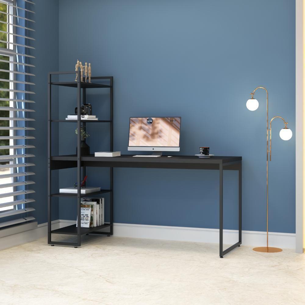 Mesa C/estante Alta 150x64x147cm Com 04 Prateleiras Preto ônix / Est.preta - 4