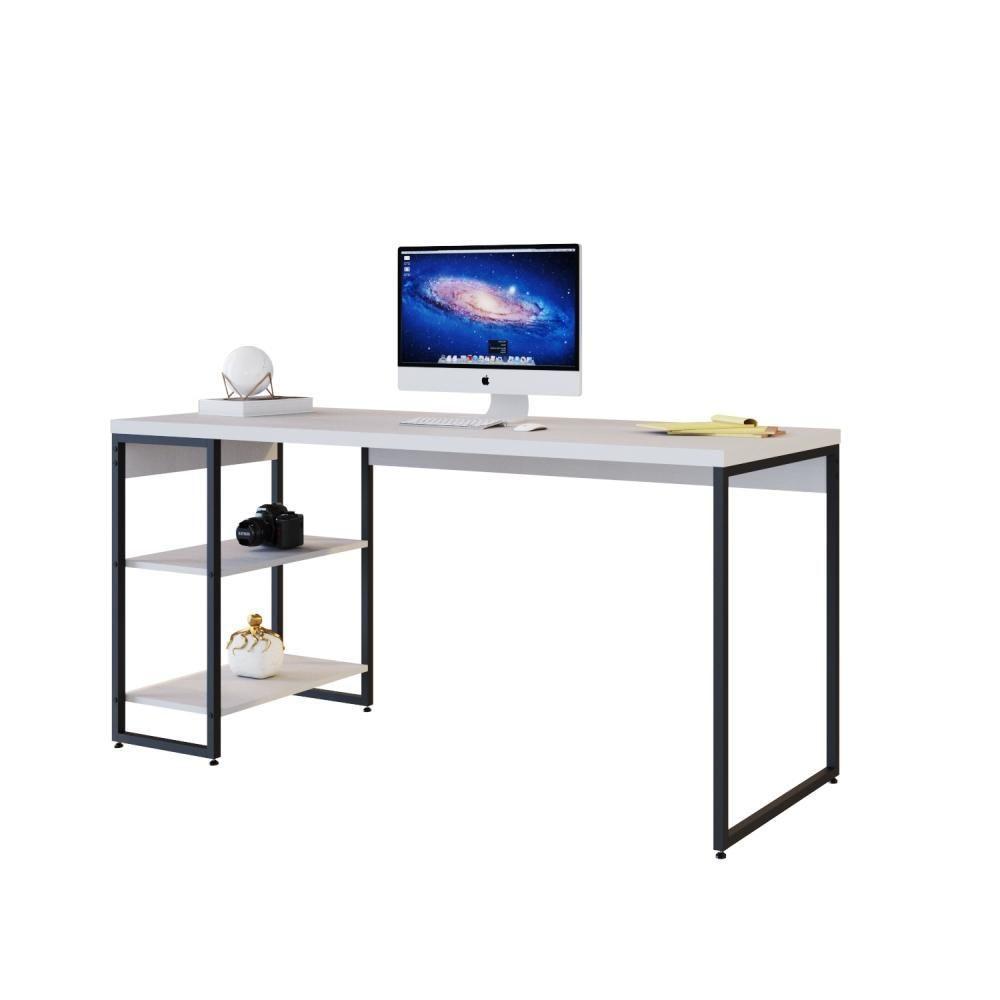 Mesa C/estante Baixa 150x64x75cm Com 02 Prateleiras Branco Chess / Est.preta - 2