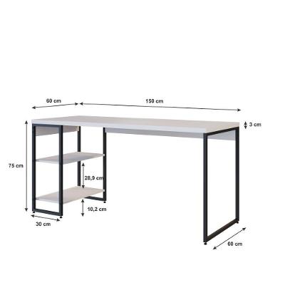 Mesa C/estante Baixa 150x64x75cm Com 02 Prateleiras Branco Chess / Est.preta