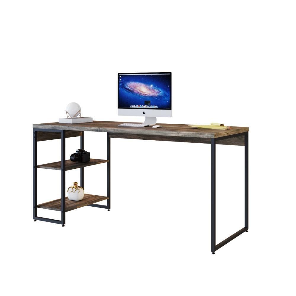 Mesa C/estante Baixa 150x64x75cm C/02 Prateleiras Carvalho Dark / Est.preta - 2