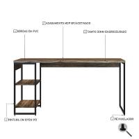 Mesa C/estante Baixa 150x64x75cm C/02 Prateleiras Carvalho Dark / Est.preta - 5