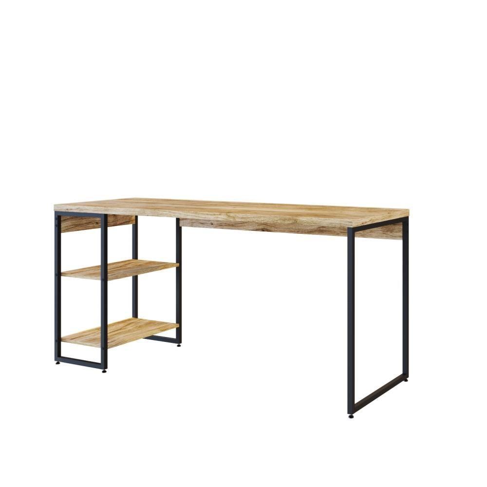 Mesa C/estante Baixa 150x64x75cm Com 02 Prateleiras Carvalho Est.preta - 1