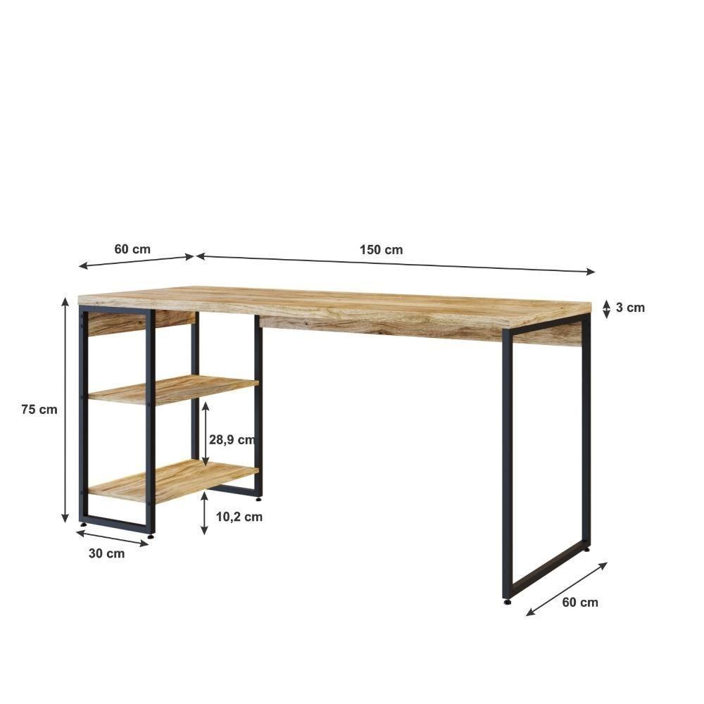 Mesa C/estante Baixa 150x64x75cm Com 02 Prateleiras Carvalho Est.preta - 7