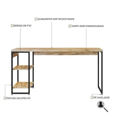 Mesa C/estante Baixa 150x64x75cm Com 02 Prateleiras Carvalho Est.preta