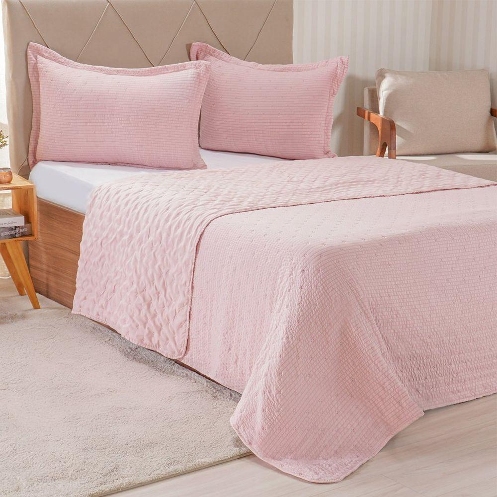 Kit Colcha Queen Santorini New 240x260cm Rosa Glace - 1