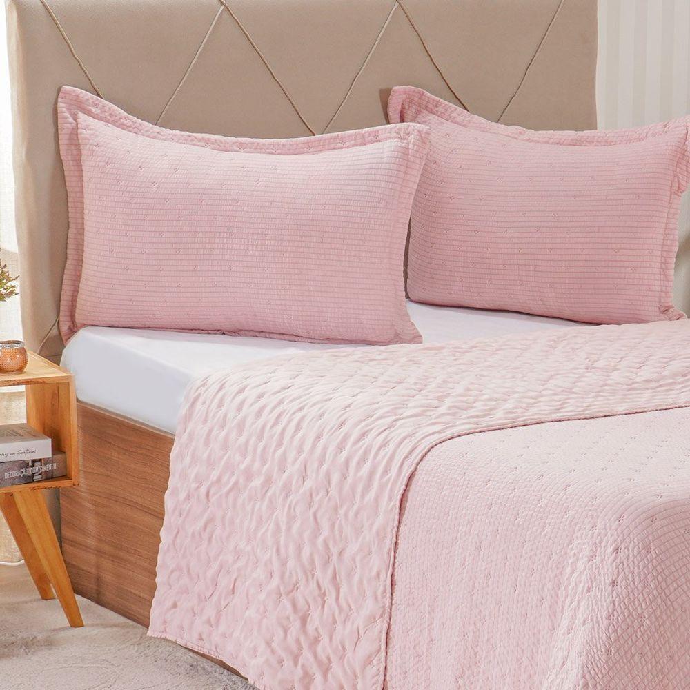Kit Colcha Queen Santorini New 240x260cm Rosa Glace - 2