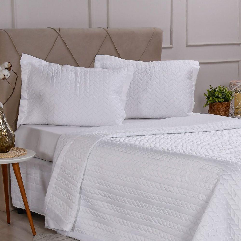 Kit Colcha Queen Satinatta Cetim Toque Pele De Pessego 240x260cm Branco - 2