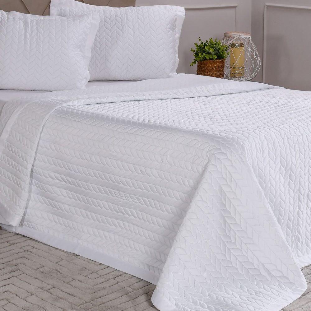 Kit Colcha Queen Satinatta Cetim Toque Pele De Pessego 240x260cm Branco - 4