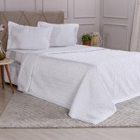 Kit Colcha Queen Satinatta Cetim Toque Pele De Pessego 240x260cm Branco - 1