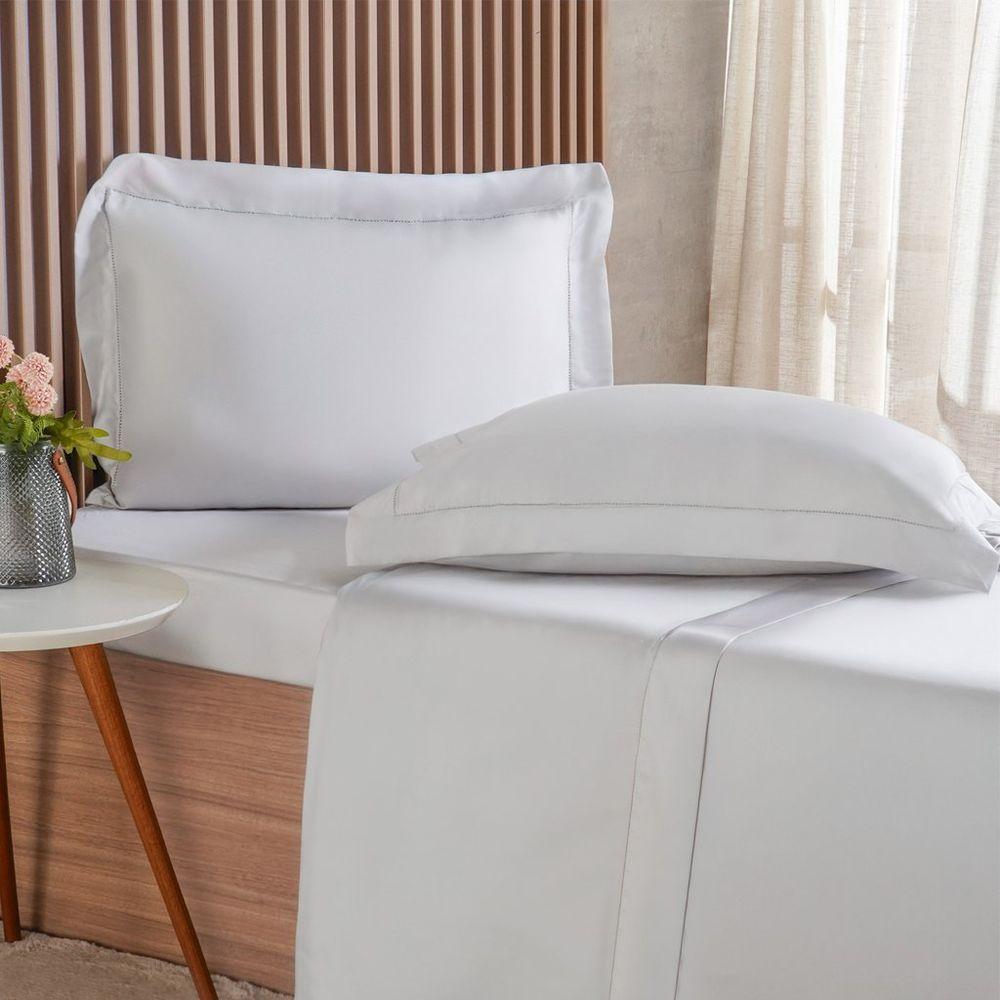 Jogo De Cama Casal 4 Pçs Ricamo 300 Fios 100% Algodão 140x190x30cm Cinza Fog - 1