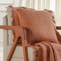 Kit Manta E 2 Almofada Decorativa Para Sofá Waffle 100% Algodão 120x150cm Terracota - 5