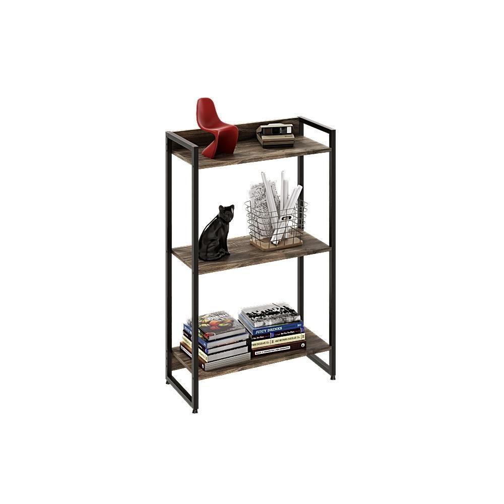 Estante Dynamica 60x30x104cm C/03 Prateleiras Carvalho Dark / Est.preta Carvalho Dark / Est.preta - 5