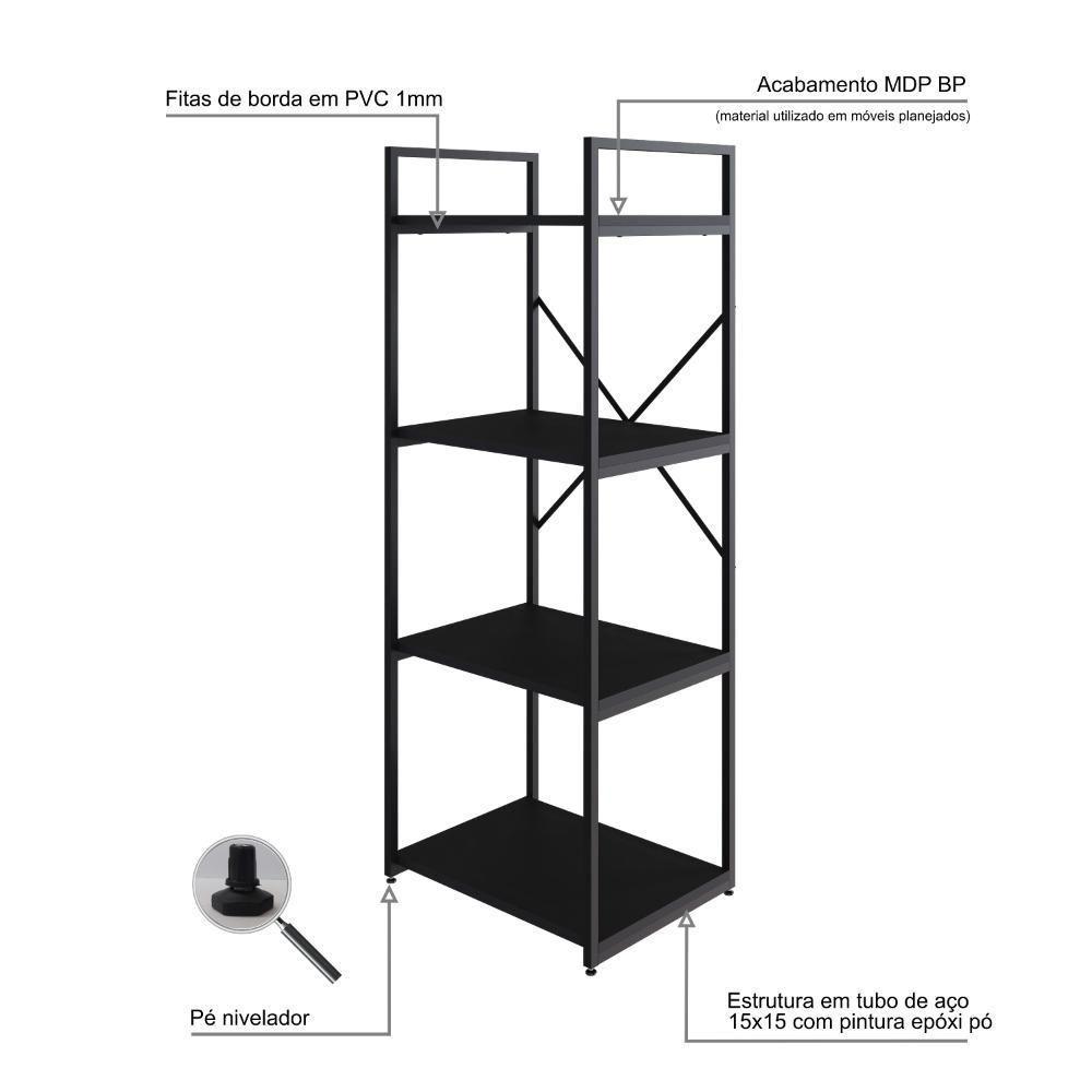 Estante C/04 Prateleiras 118x45x33cm Yon Preto Tx/est.preta Preto Tx/est.preta - 3