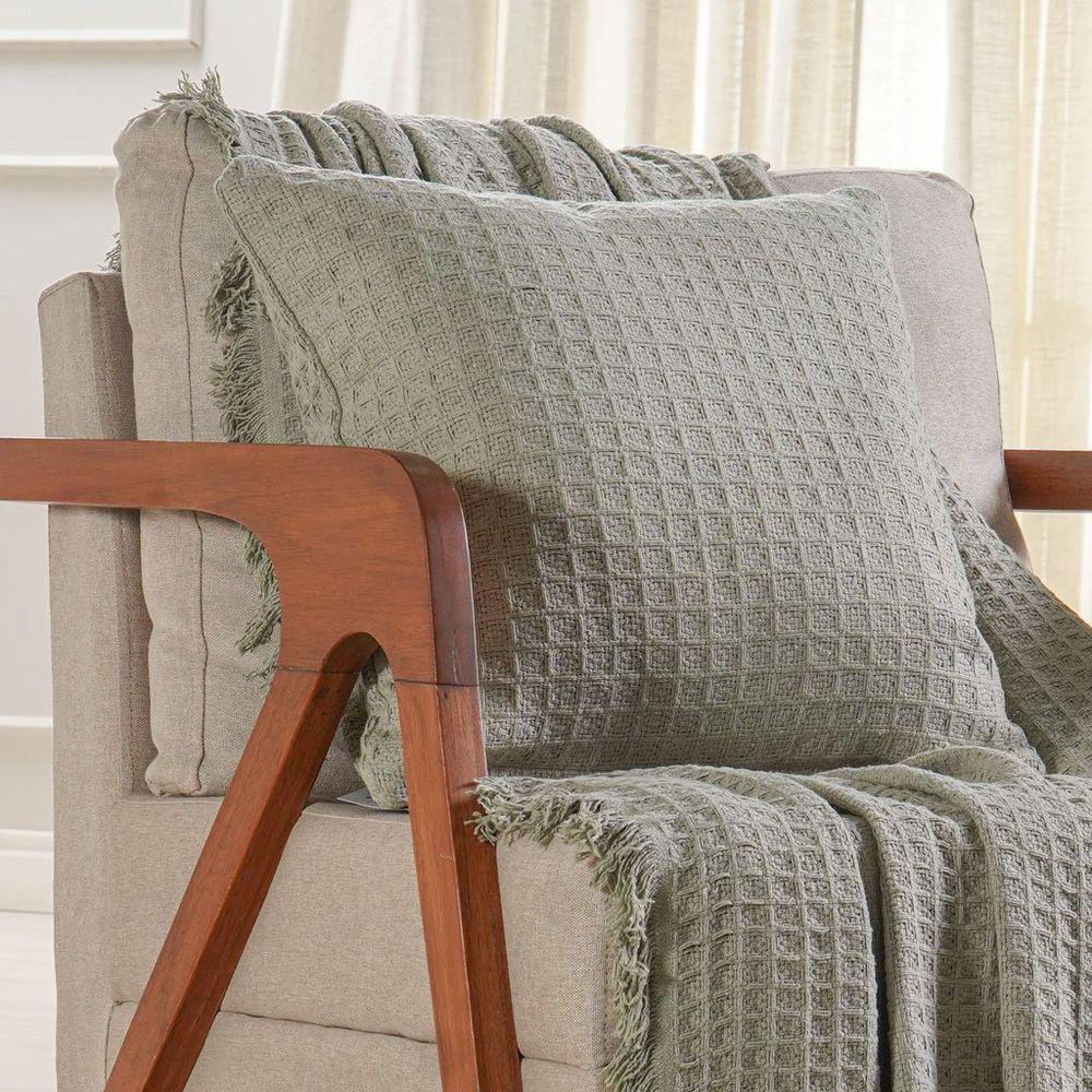Manta Decorativa Para Sofá Waffle 100% Algodão 120x150cm Verde Alfafa - 4