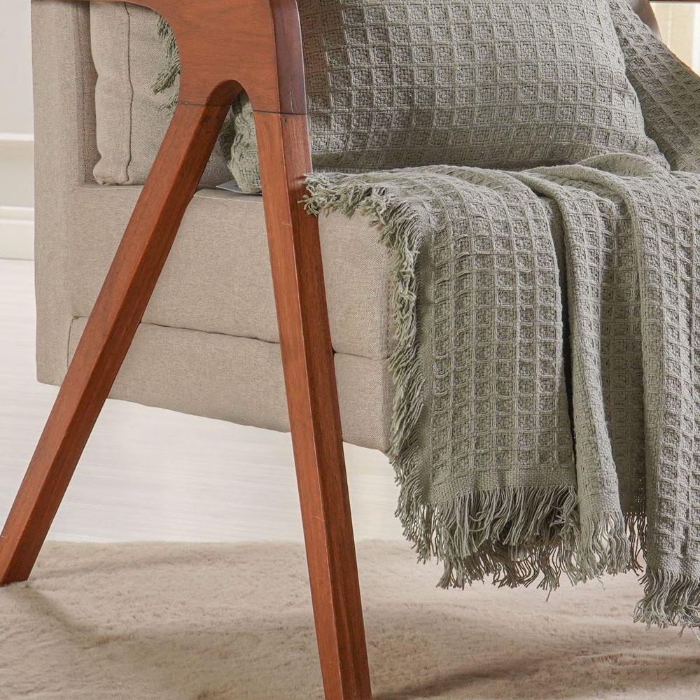 Manta Decorativa Para Sofá Waffle 100% Algodão 120x150cm Verde Alfafa - 5
