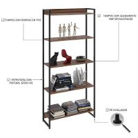 Estante Dynamica 80x30x187cm C/05 Prateleiras Nogal / Est.preta Nogal / Est.preta