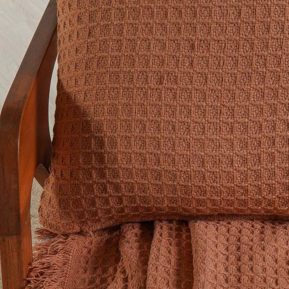 Capa De Almofada Decorativa Waffle 100% Algodão 45x45cm Terracota - 3