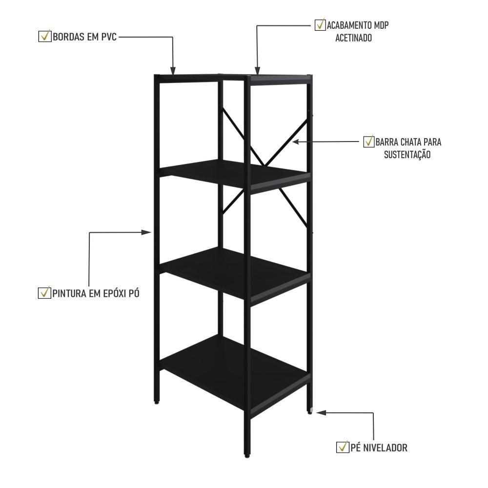 Estante C/04 Prateleiras 118x45x33cm Tub Tueh1144 Preto ônix - Est.preta Preto ônix / Est.preta - 3