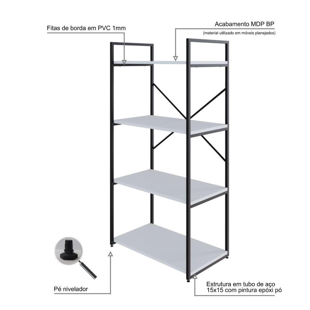 Estante C/04 Prateleiras 118x60x33cm Yon Branco Tx/est.preta Branco Tx/est.preta - 3