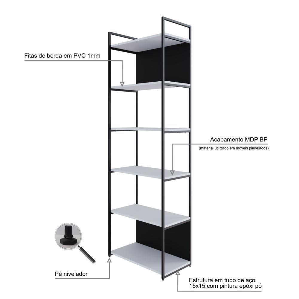 Estante Alta C/06 Prateleiras 185x60x33cm C/fundo Yon Branco Tx/est.preta Branco Tx/est.preta - 3