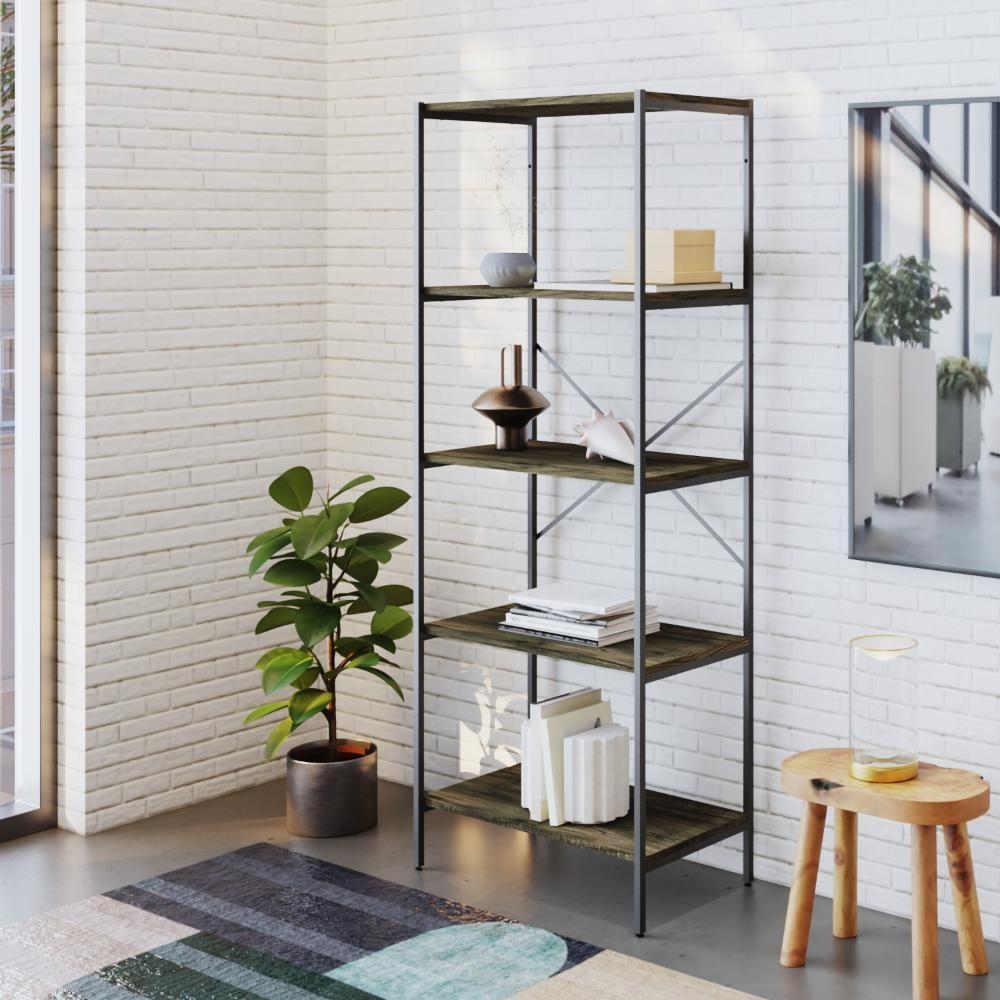 Estante C/05 Prateleiras 152x60x33cm Tub Tueh1565 Carvalho Dark - Est.preta Carvalho Dark / Est.preta - 2