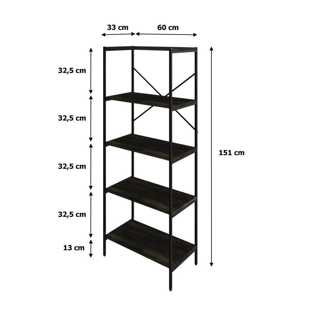 Estante C/05 Prateleiras 152x60x33cm Tub Tueh1565 Carvalho Dark - Est.preta Carvalho Dark / Est.preta - 7