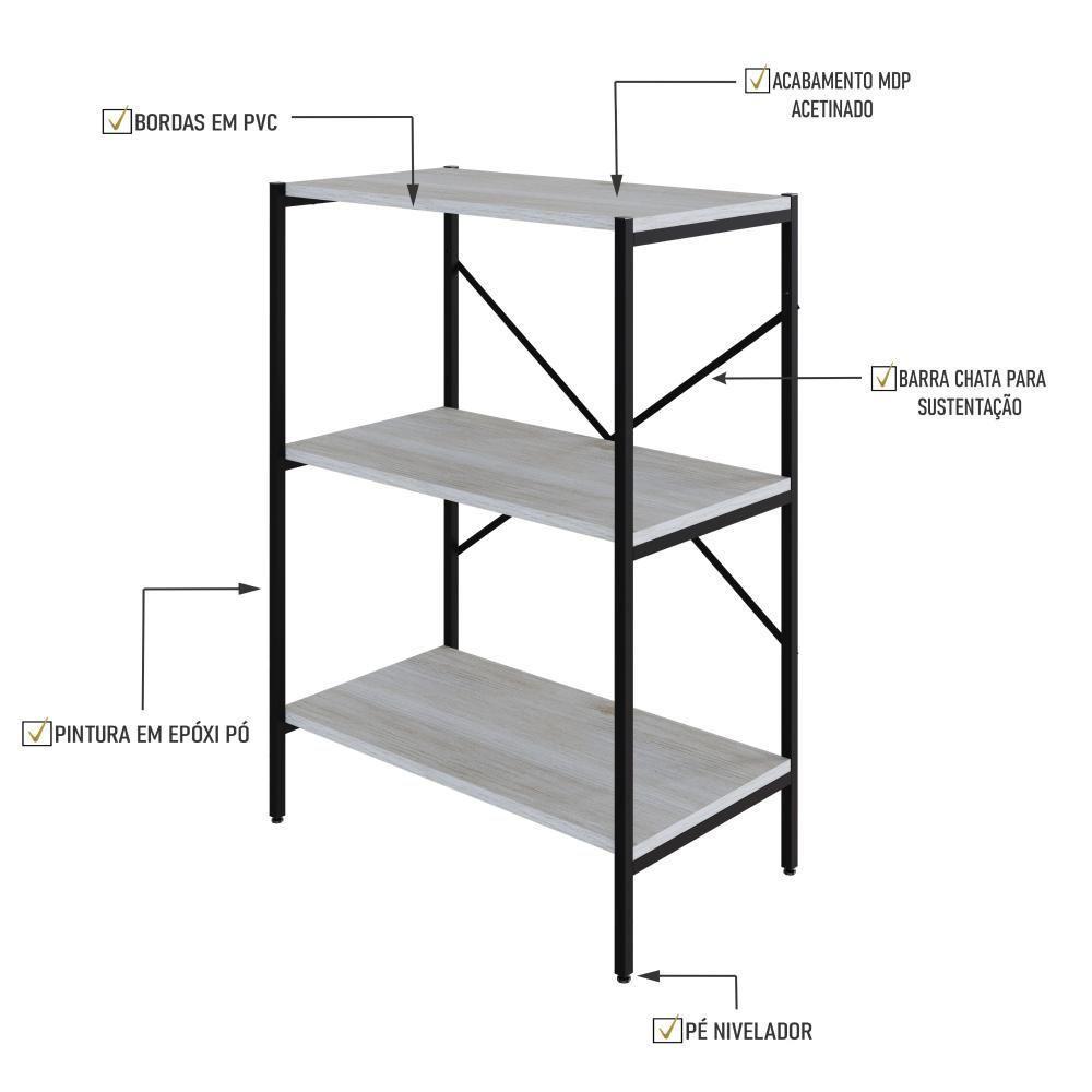 Estante C/03 Prateleiras 84x60x33cm Tub Tueh863 Snow - Est.preta Snow / Est.preta - 3