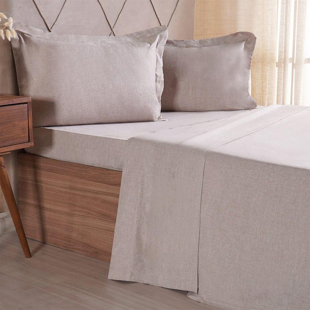Jogo De Cama King 4 Pçs Line Stile 100% Poliéster 193x203x40cm Linho - 1