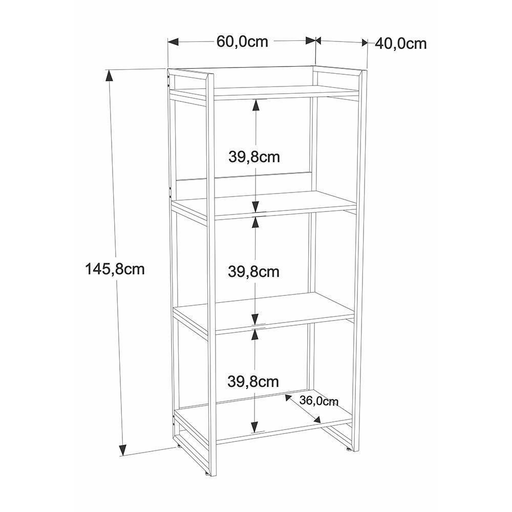 Estante Kuadra 60x40x146cm C/04 Prateleiras Snow / Est.preta Snow / Est.preta - 2