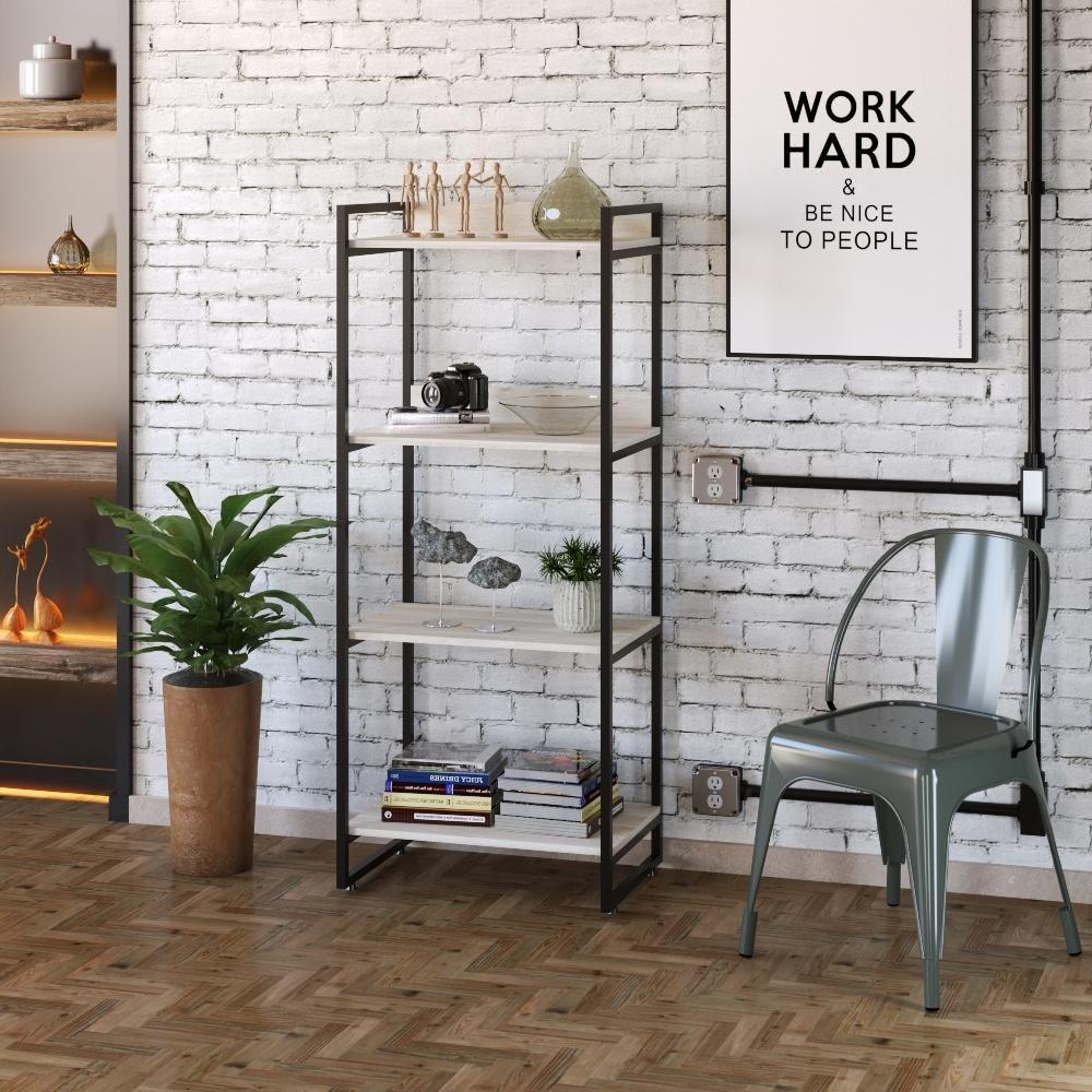 Estante Kuadra 60x40x146cm C/04 Prateleiras Snow / Est.preta Snow / Est.preta - 3