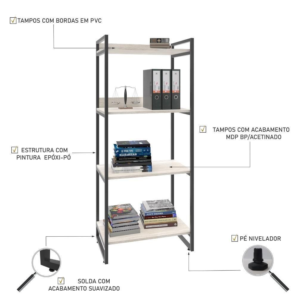 Estante Kuadra 60x40x146cm C/04 Prateleiras Snow / Est.preta Snow / Est.preta - 4