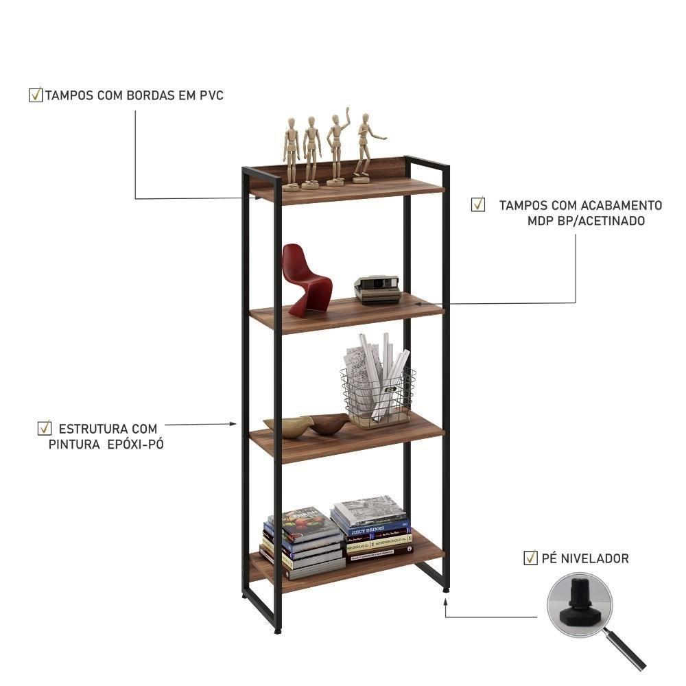 Estante Dynamica 60x30x146cm C/04 Prateleiras Nogal / Est.preta Nogal / Est.preta - 4