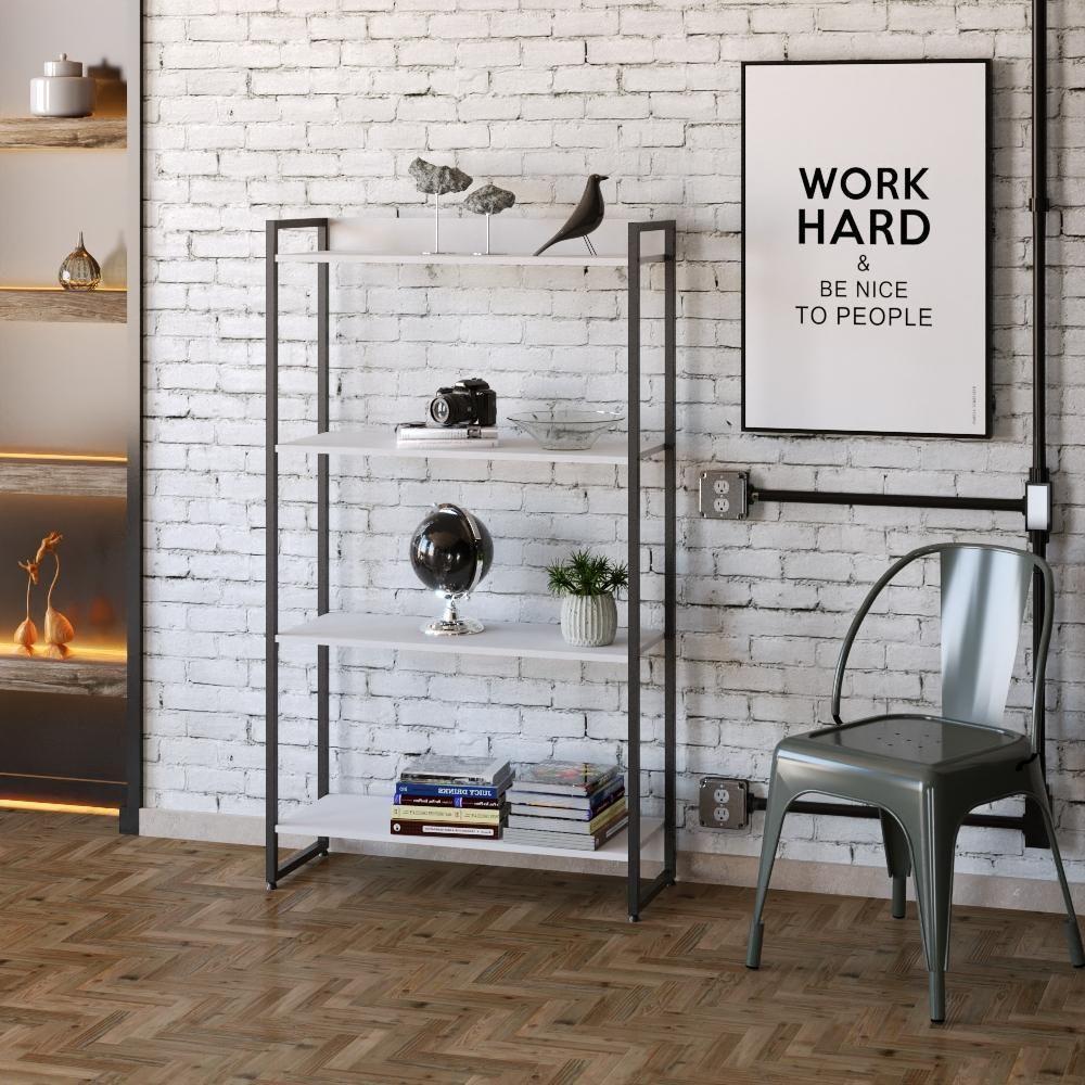 Estante Dynamica 80x30x146cm C/04 Prateleiras Branco Chess / Est.preta Branco Chess / Est.preta - 3